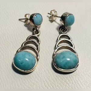 Vintage Sterling Silver 925 Larimar Drop Dangle Earrings